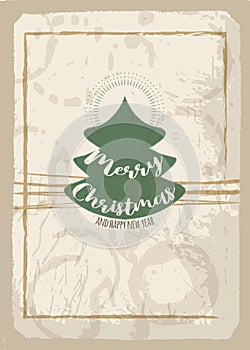 Vintage style greeting card Merry Christmas Editable, grunge effects can be easily removed for a brand new, clean sign