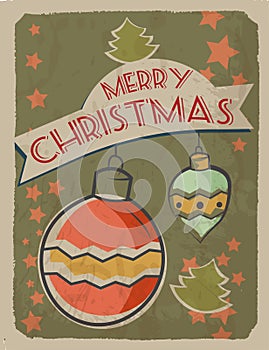 Vintage style greeting card Merry Christmas Editable, grunge effects can be easily removed for a brand new, clean sign