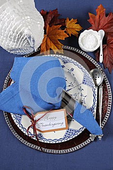 Vintage style Happy Thanksgiving dining table place setting - vertical.