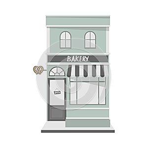 Vintage style house facade with bakery shop in the front. Isolated vector illustration in flat style for your design.