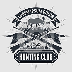 Vintage style hunt club logo with hunting rifles.