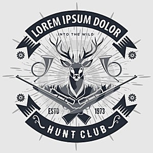 Vintage style hunt club logo with hunting rifles.