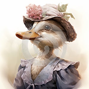 Vintage Style Illustration Of A Beautiful Duck In Beatrix Potter Fashion
