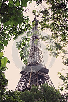 Vintage style image of Paris Eiffel Tower. France