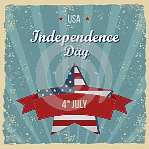 Vintage Style Independence Day poster. Greeting card. Hand-lettering party invitation. Vintage typography illustration with star a