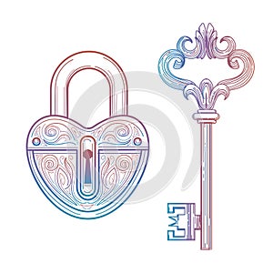 Vintage style key and heart lock