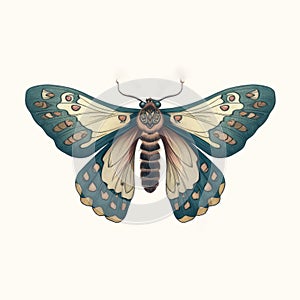 Vintage-style Moth Tattoo Design In Green And Blue