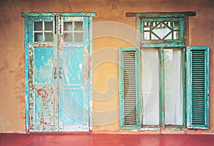 Vintage style old aged house door and window
