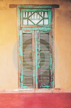 Vintage style old aged house door and window