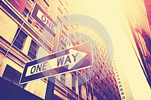 Vintage style photo of the one way signs in Manhattan, NYC.