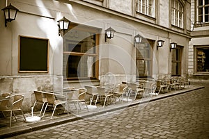 Vintage style photo of outdoor cafe photo