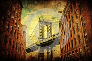 Vintage style picture of the Manhattan Bridge in Manhattan, New York City