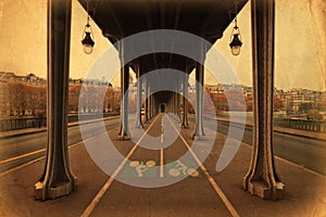 Vintage style picture of the Seine bridge Bir Hakeim