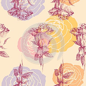 Vintage style pink roses seamless pattern