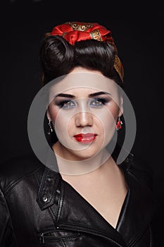 Vintage style portrait of asian woman with fancy prom hairdo