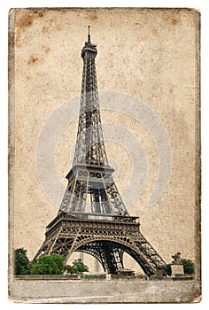 Vintage style postcard concept with Eiffel Tower Paris