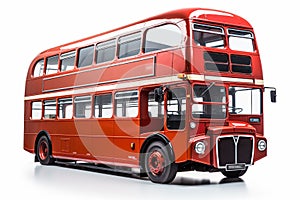 Vintage style red bus of London. White isolated