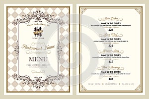 Vintage style restaurant menu design