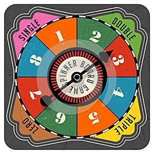 Vintage style spinner for board game with spinning arrow, numbers, and letters.