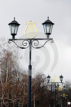 Vintage style street lights decorated by lira.
