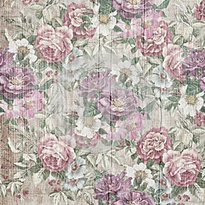 Vintage style of tapestry flowers pattern on wooden background