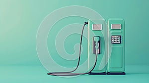 Vintage-style teal fuel pump isolated on a teal background. Retro gas station concept. Perfect for nostalgic designs