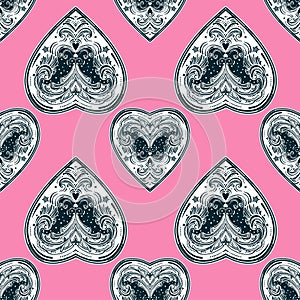 Vintage style vector heart seamless pattern.