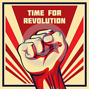 Vintage style vector revolution poster raised fist