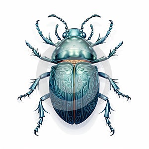 Vintage-style Water Beetle Illustration On White Background