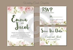 Vintage style Wedding Invitation pink rose watercolor hand drawn