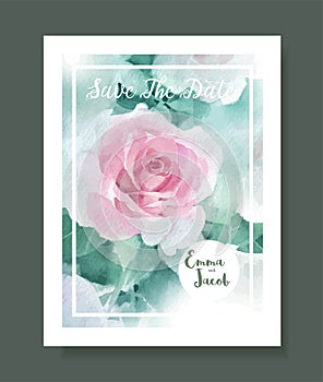 Vintage style Wedding Invitation pink rose watercolor hand drawn