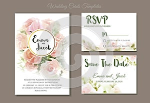Vintage style Wedding Invitation pink roses watercolor hand draw