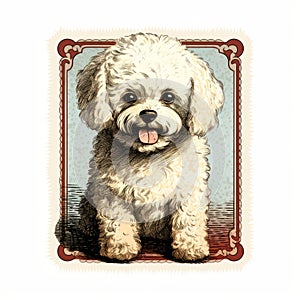 Vintage Style White Poochie Puppy Illustration