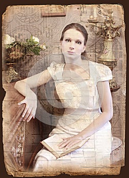 Vintage style woman with book