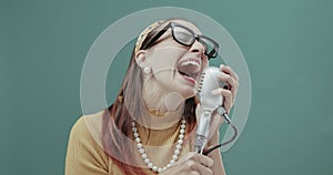 Vintage style woman singing with a microphone