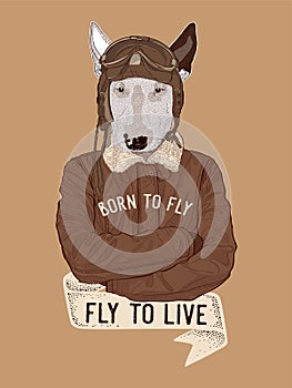 Vintage Styled Bull terrier dog Pilot