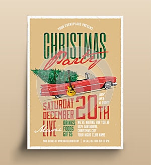 Vintage Styled Christmas Party Poster Flyer Template. Vector Illustration.