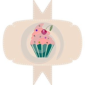 Vintage stylized frame for logo template with cupcake