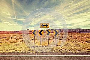 Vintage stylized photo of road signs.