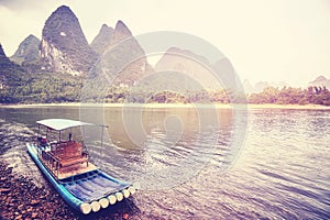 Bamboo raft at Li River, Xingping, China.