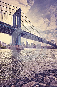 Vintage stylized picture of the Manhattan Bridge, New York.