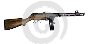 Vintage submachine gun on white background