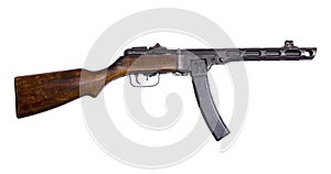 Vintage submachine gun on white background