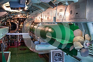 Vintage submarine torpedo room