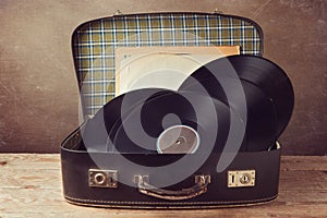 Vintage suitcase with old music records