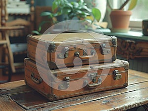 Vintage suitcase packed for travel