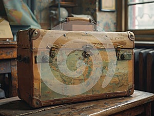 Vintage suitcase packed for travel