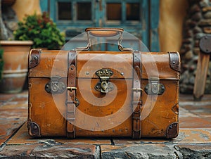 Vintage suitcase packed for travel