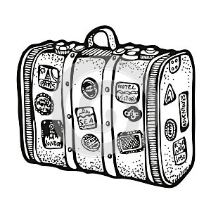Vintage suitcase vector illustration, old travel bag