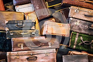 Vintage suitcases pile